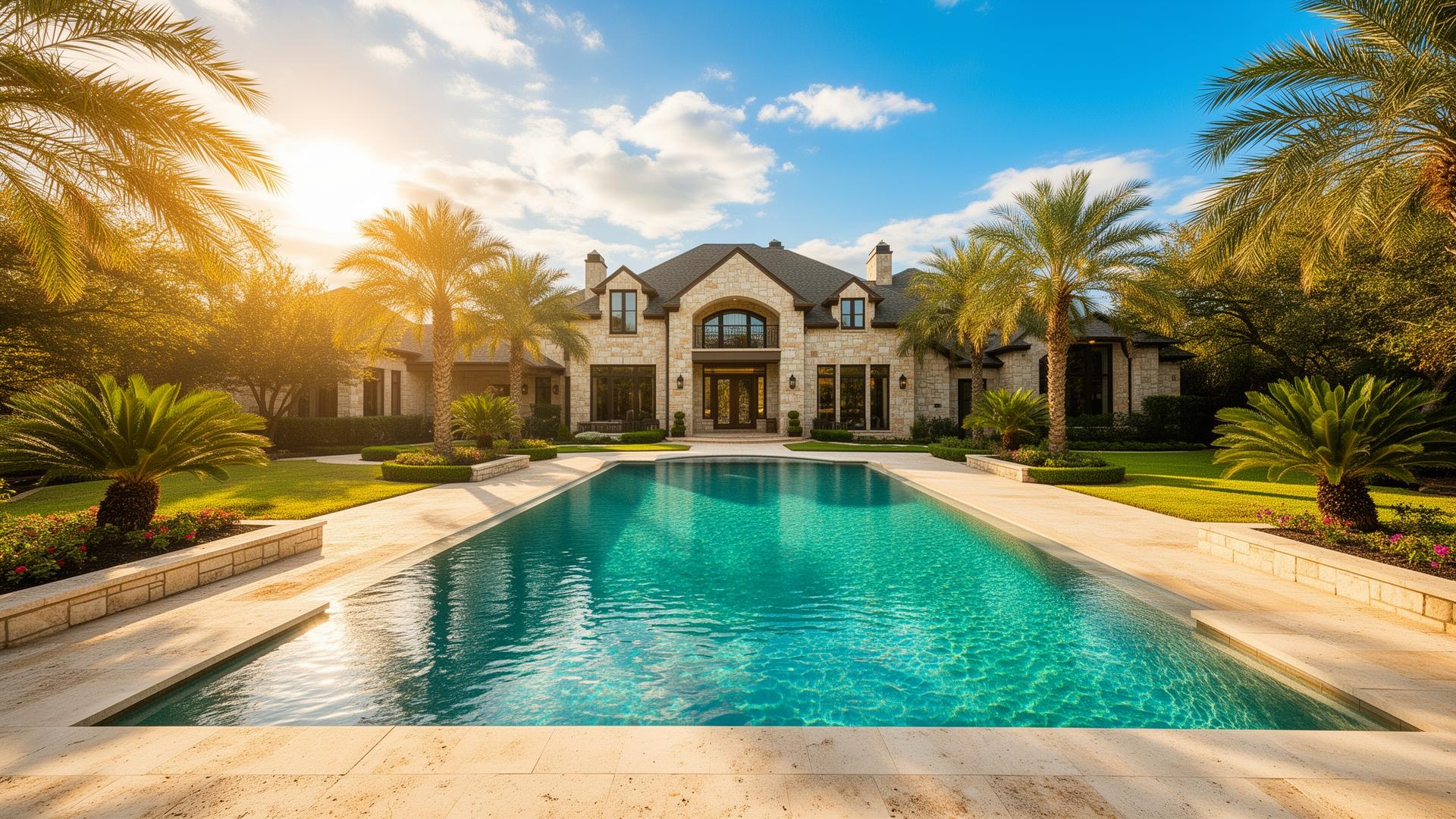 Luxury Texas backyard pool on a sunny day